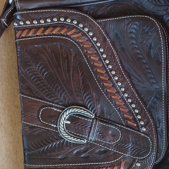 American West handbag genuine leather hand tooled lifetime warranty - Picture 2 of 9